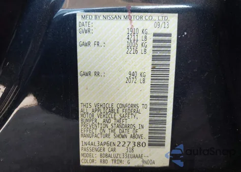 2014 Nissan Altima 2.5 Sv из США, поврежденный, VIN 1N4AL3AP6EN227380